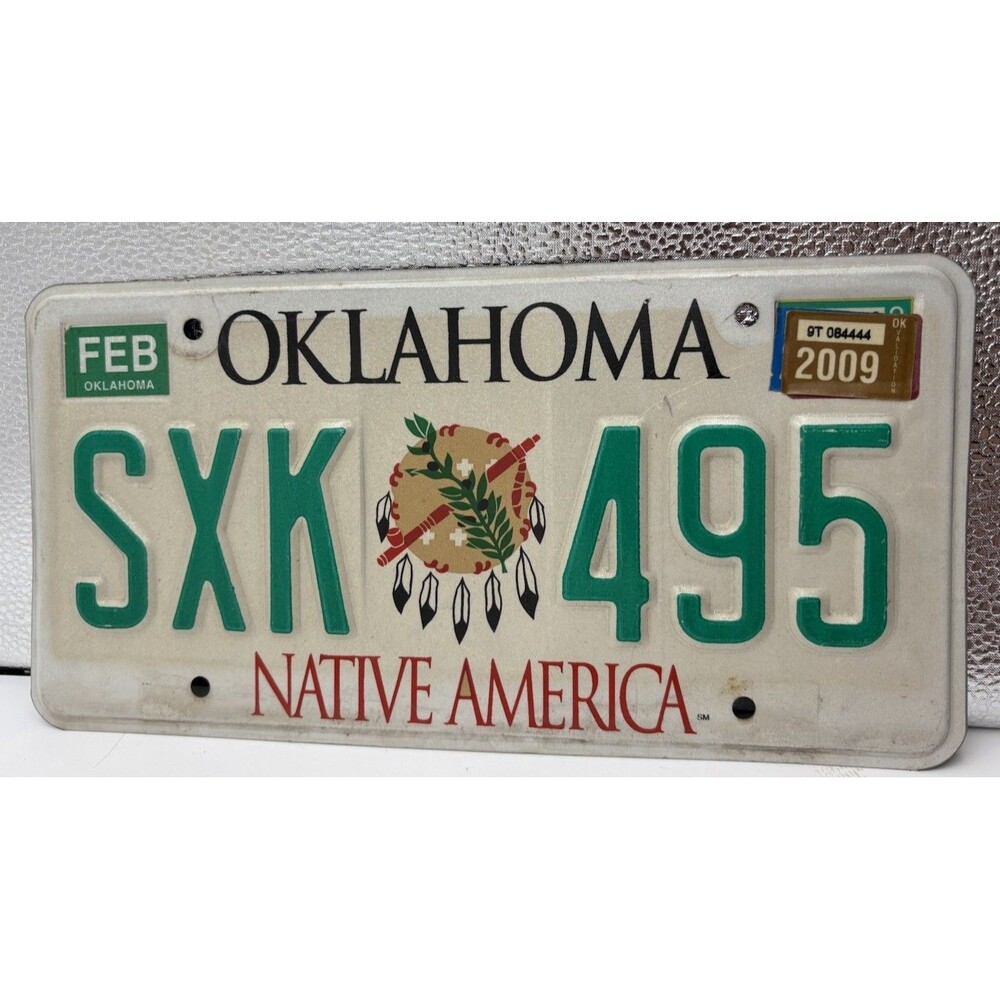 2009 Oklahoma Native America License Plate SXK 495 Tribal Graphic Man Cave